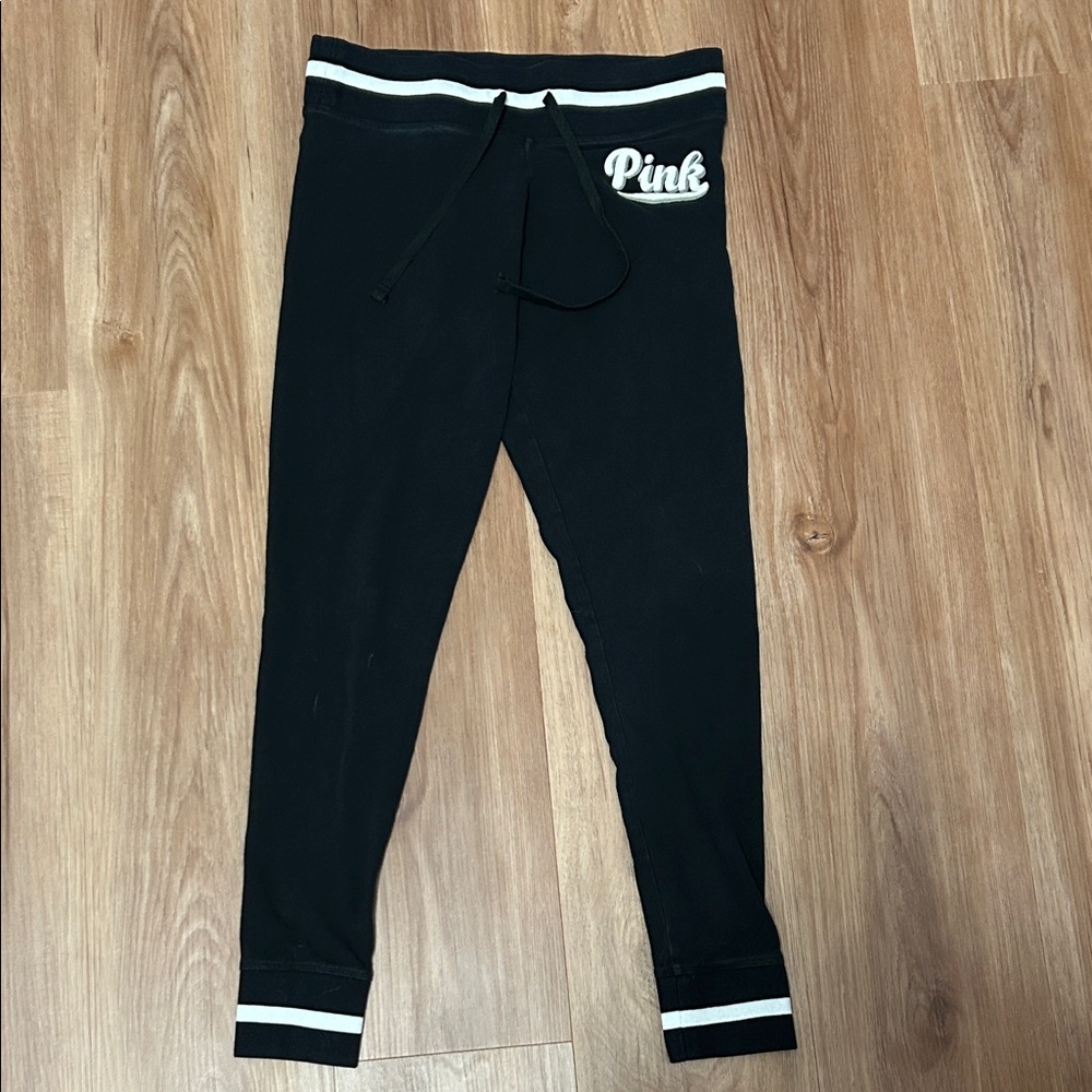 PINK Victoria's Secret Black Joggers with White Trim
